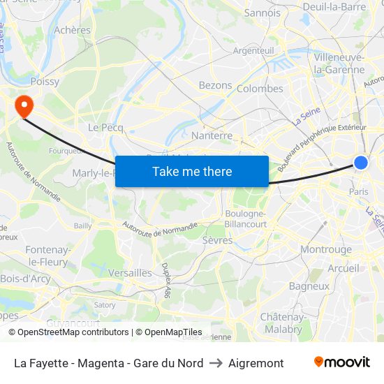 La Fayette - Magenta - Gare du Nord to Aigremont map