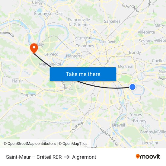 Saint-Maur – Créteil RER to Aigremont map