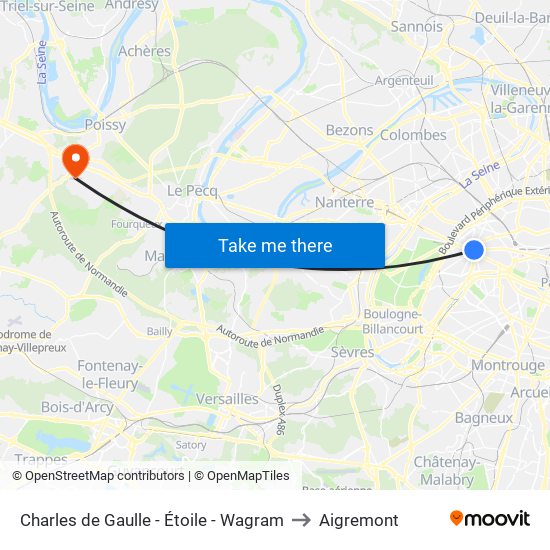 Charles de Gaulle - Étoile - Wagram to Aigremont map