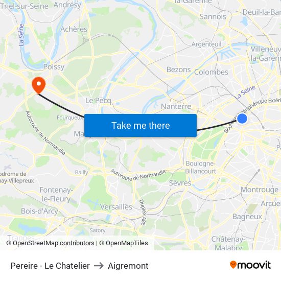 Pereire - Le Chatelier to Aigremont map