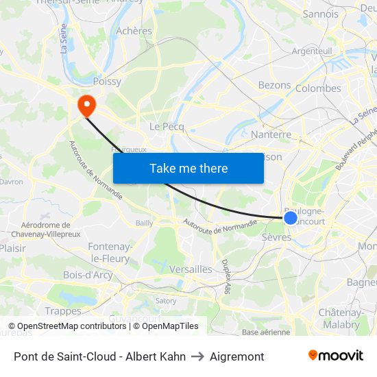 Pont de Saint-Cloud - Albert Kahn to Aigremont map