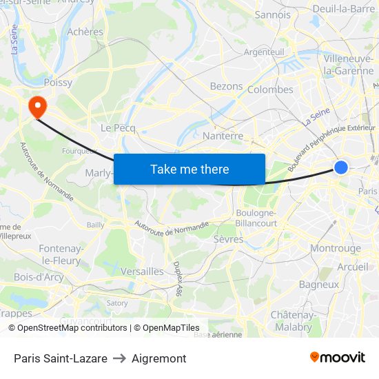 Paris Saint-Lazare to Aigremont map