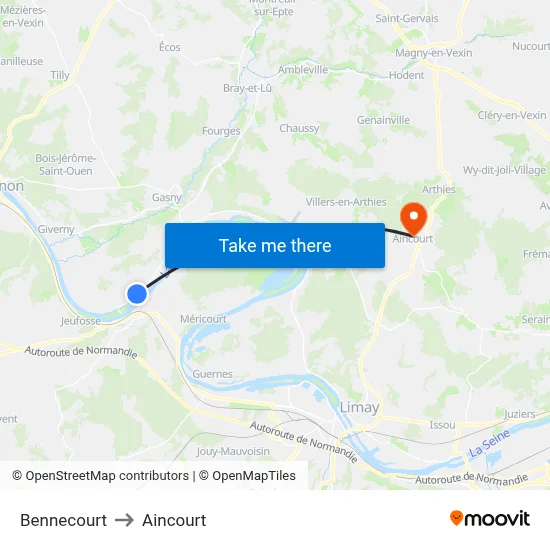 Bennecourt to Aincourt map