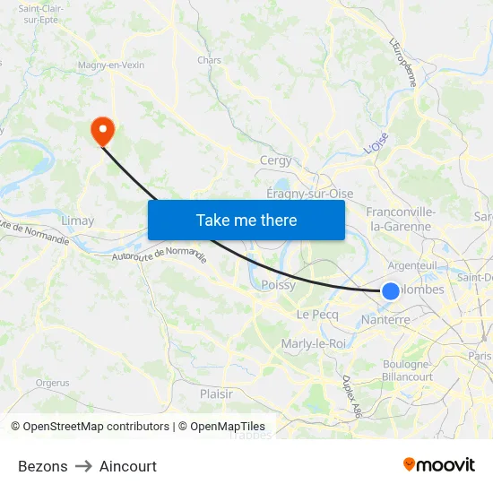 Bezons to Aincourt map