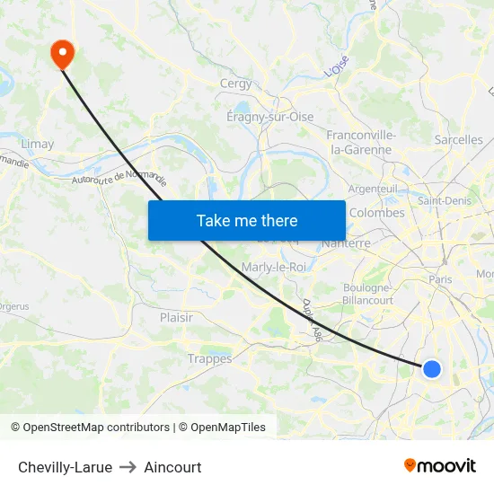 Chevilly-Larue to Aincourt map