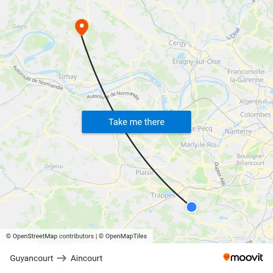 Guyancourt to Aincourt map