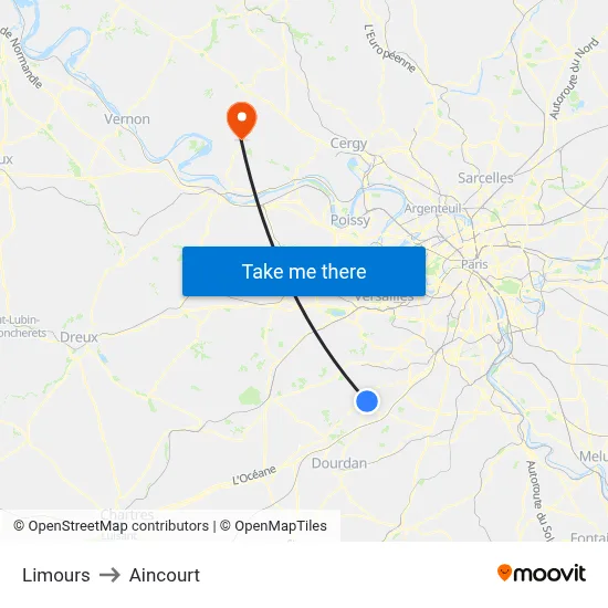 Limours to Aincourt map