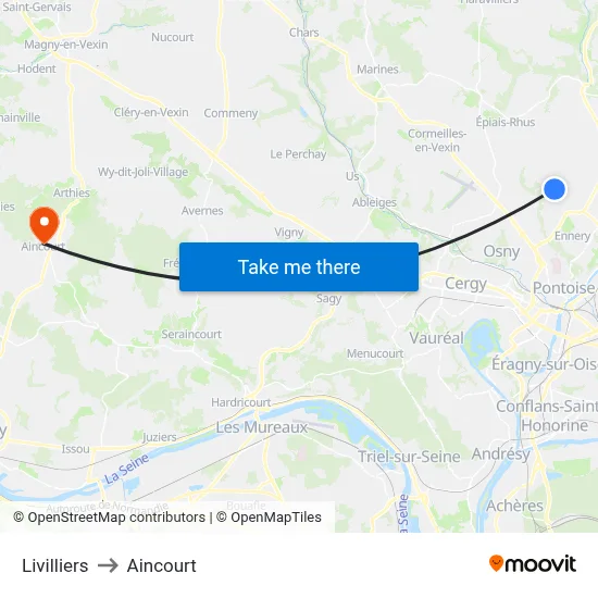Livilliers to Aincourt map