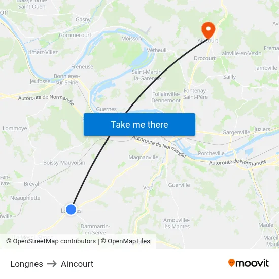 Longnes to Aincourt map