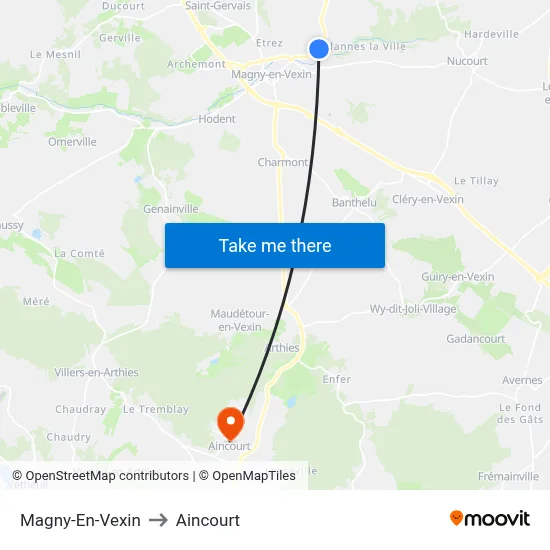 Magny-En-Vexin to Aincourt map