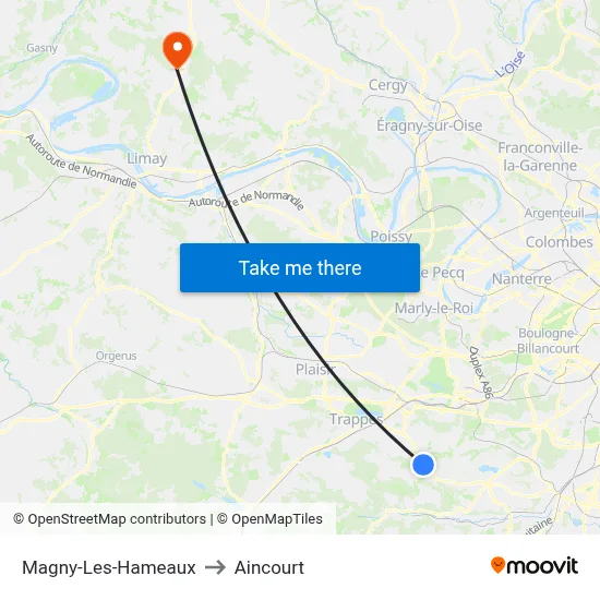 Magny-Les-Hameaux to Aincourt map