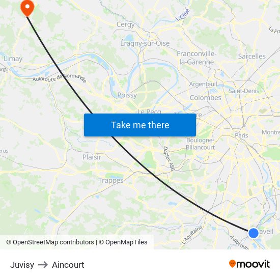 Juvisy to Aincourt map