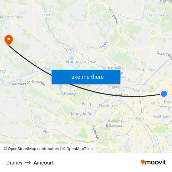 Drancy to Aincourt map
