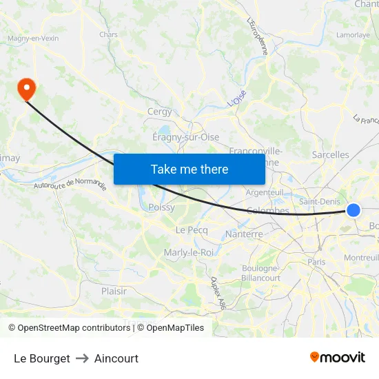 Le Bourget to Aincourt map