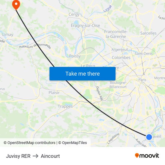 Juvisy RER to Aincourt map