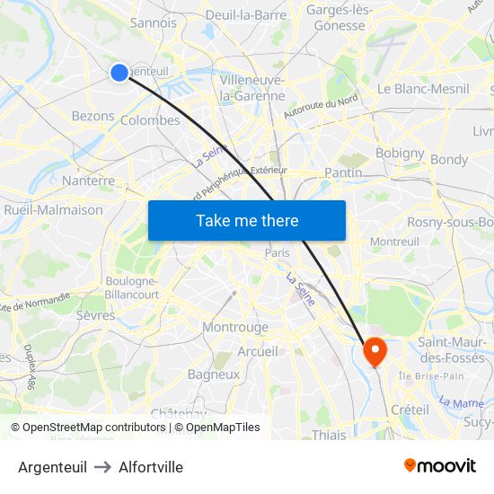 Argenteuil to Alfortville map