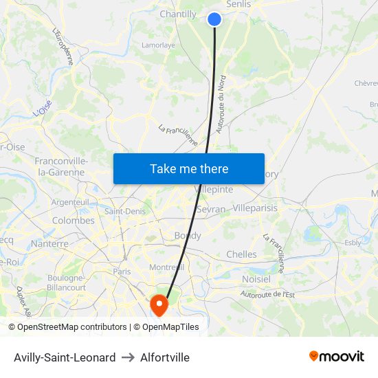 Avilly-Saint-Leonard to Alfortville map