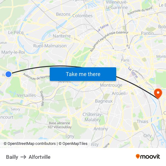 Bailly to Alfortville map