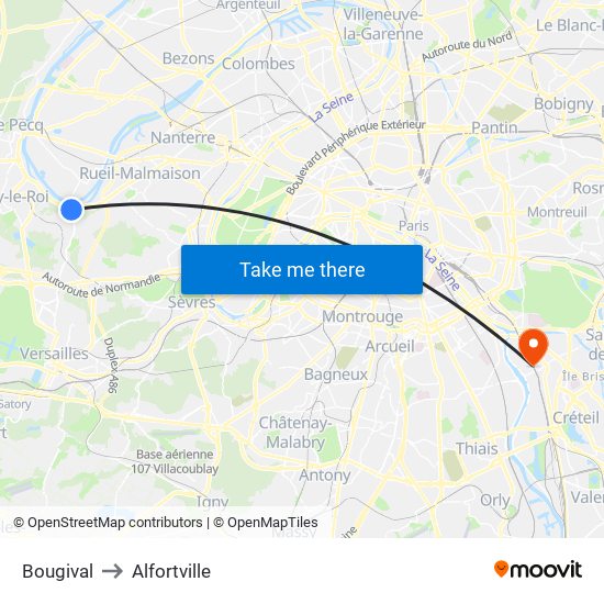 Bougival to Alfortville map