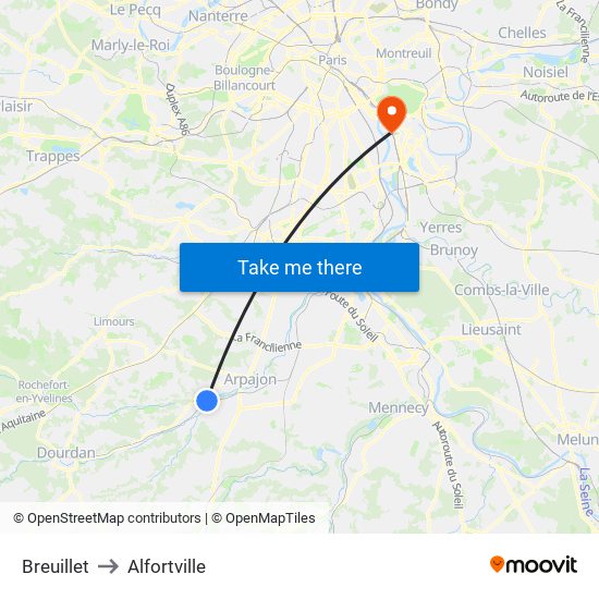 Breuillet to Alfortville map