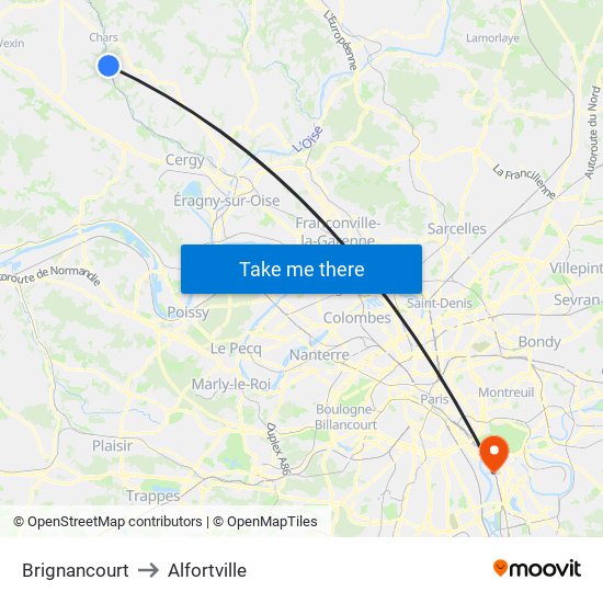 Brignancourt to Alfortville map