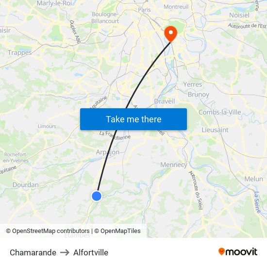 Chamarande to Alfortville map