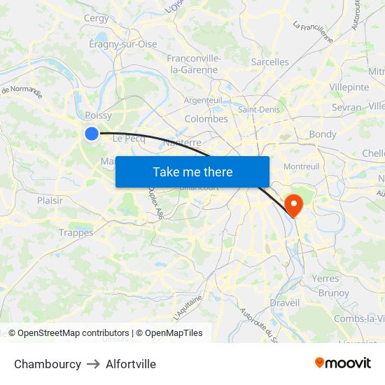 Chambourcy to Alfortville map