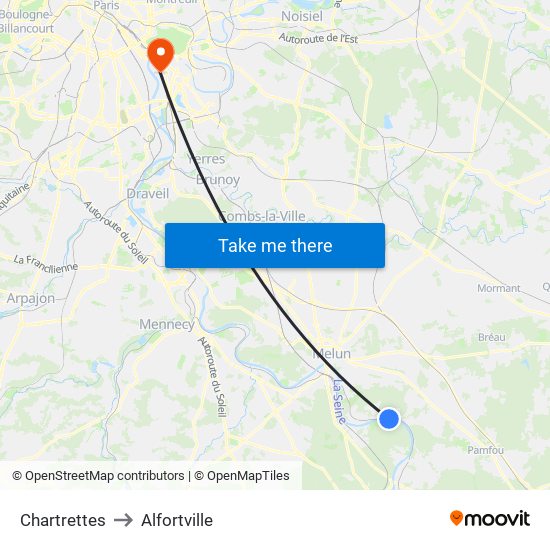 Chartrettes to Alfortville map