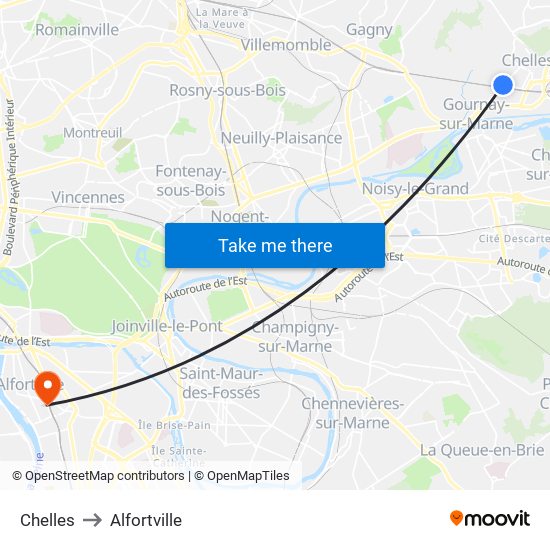 Chelles to Alfortville map