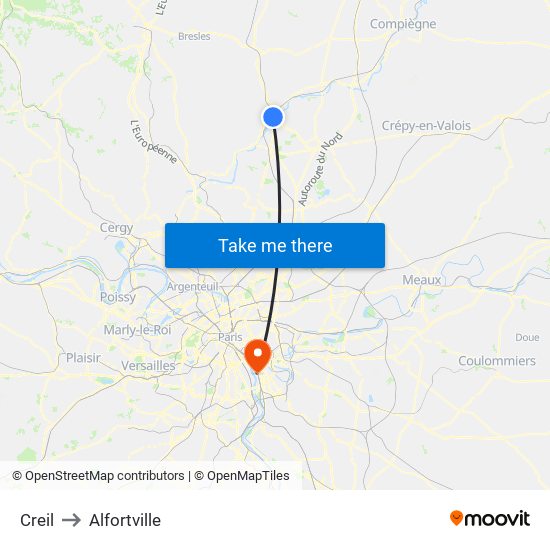 Creil to Alfortville map