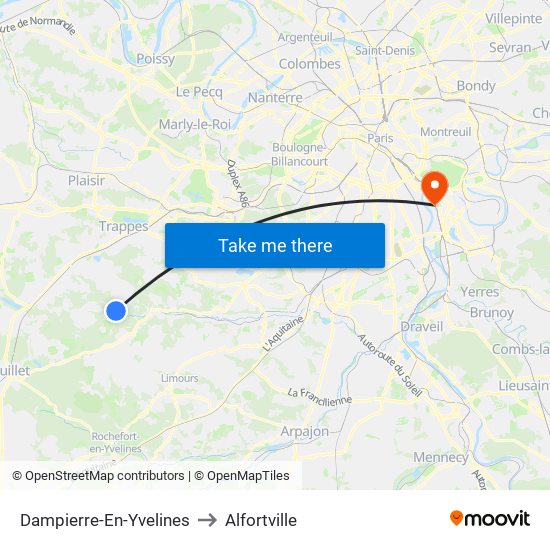 Dampierre-En-Yvelines to Alfortville map