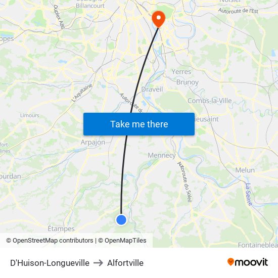 D'Huison-Longueville to Alfortville map