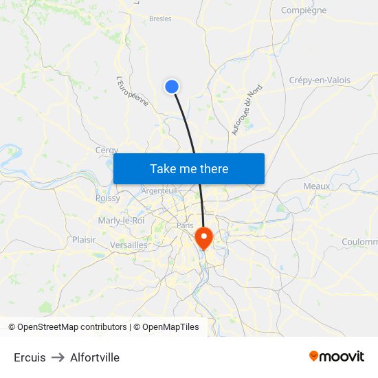 Ercuis to Alfortville map