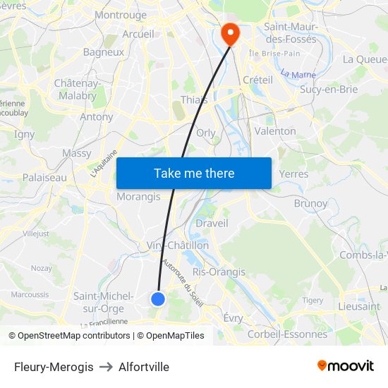 Fleury-Merogis to Alfortville map