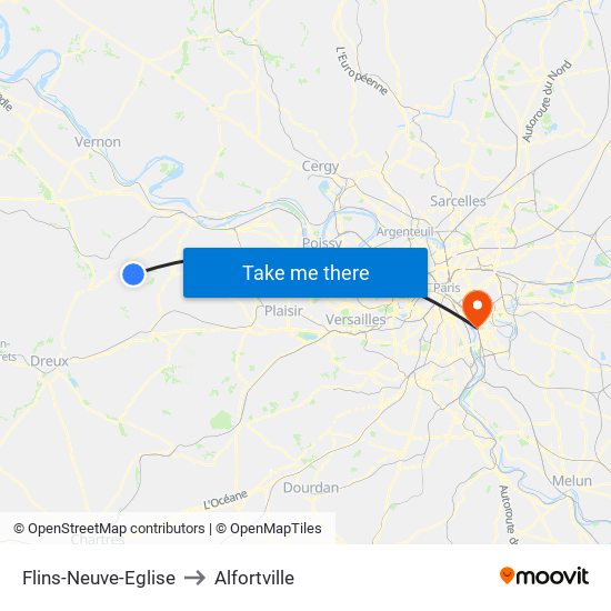 Flins-Neuve-Eglise to Alfortville map