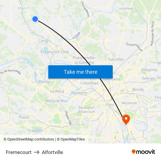 Fremecourt to Alfortville map