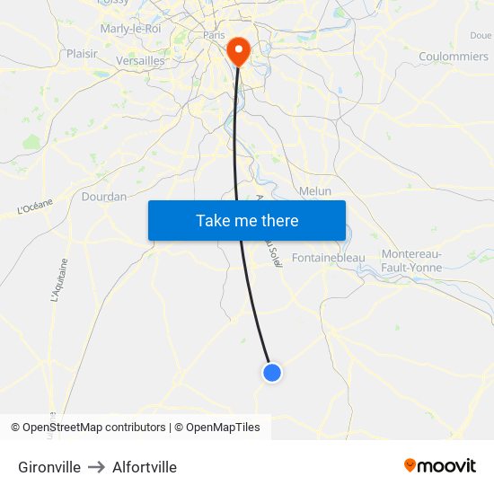 Gironville to Alfortville map