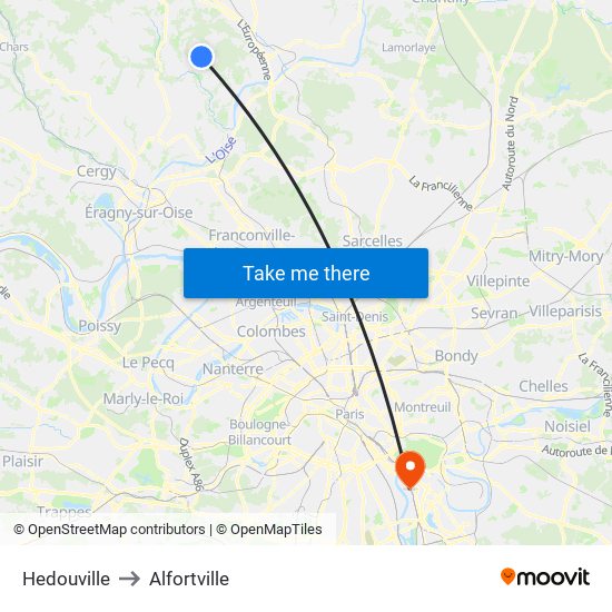 Hedouville to Alfortville map