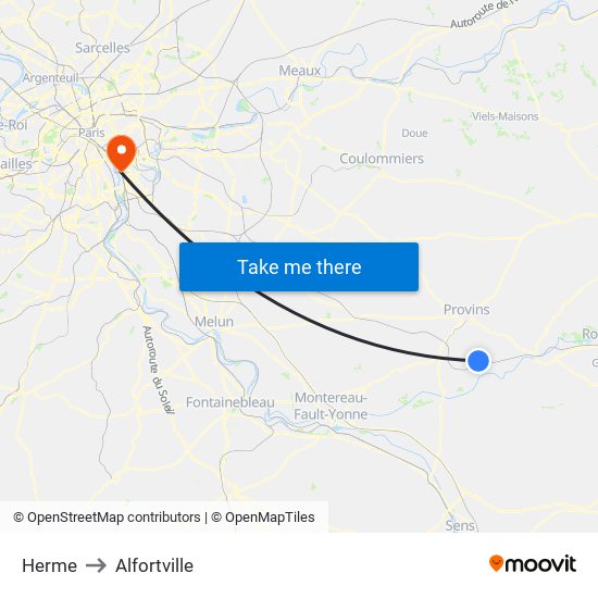 Herme to Alfortville map