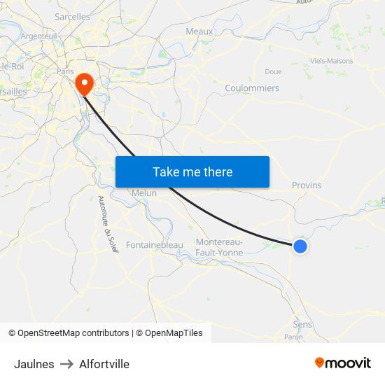 Jaulnes to Alfortville map