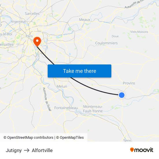 Jutigny to Alfortville map