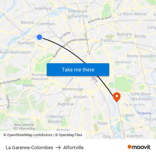 La Garenne-Colombes to Alfortville map