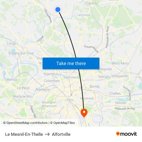 Le Mesnil-En-Thelle to Alfortville map