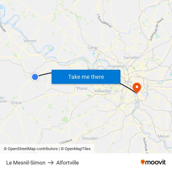 Le Mesnil-Simon to Alfortville map