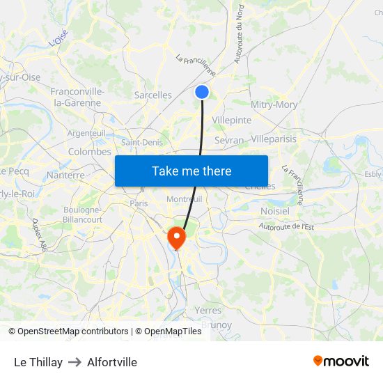 Le Thillay to Alfortville map