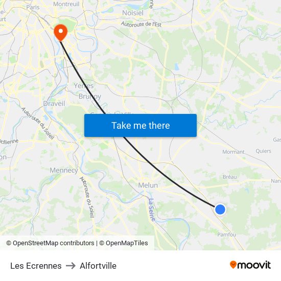 Les Ecrennes to Alfortville map