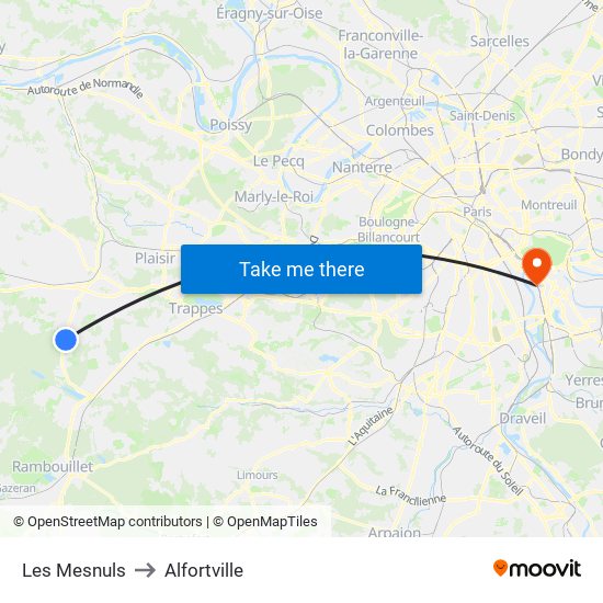 Les Mesnuls to Alfortville map