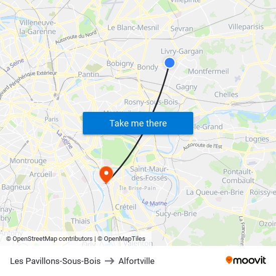 Les Pavillons-Sous-Bois to Alfortville map