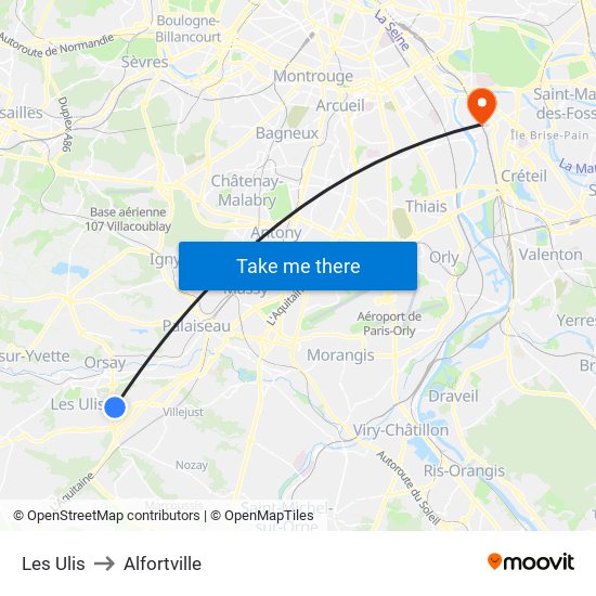 Les Ulis to Alfortville map