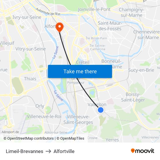 Limeil-Brevannes to Alfortville map